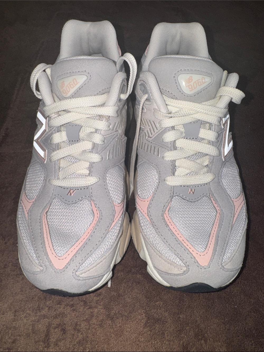 New Balance Women's Light Gray and Pink 9060 Style Sneakers